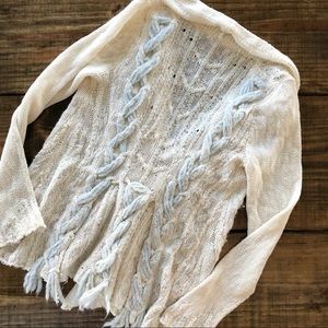 Anthropologie Rare Ivory Knitted & Knotted Braided Cardigan Sweater